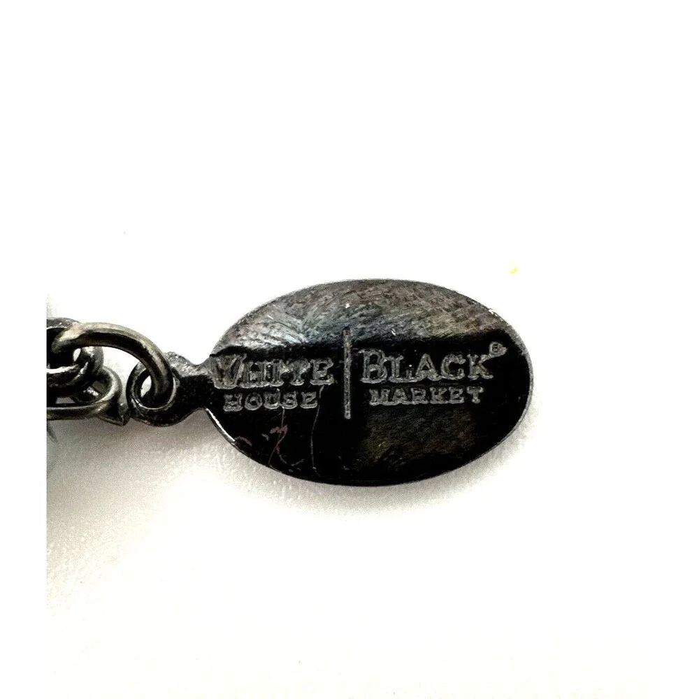 White House Black Market Station Necklace Gray Clear Glass Bead Long 35